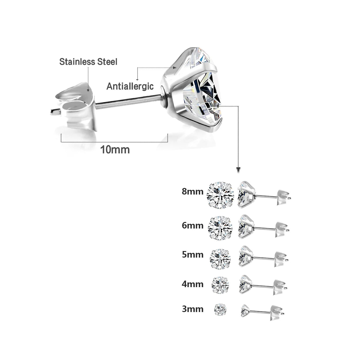 Aros Tragus Cristal Redondo Acero Quirúrgico