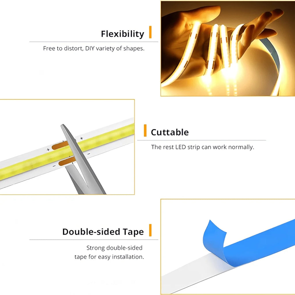 Tira LED COB Flexible con Dimmer Táctil USB 5V