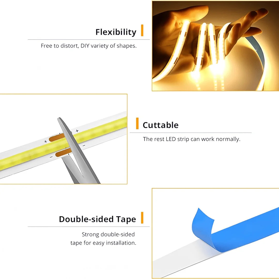 Tira LED COB Flexible con Dimmer Táctil USB 5V