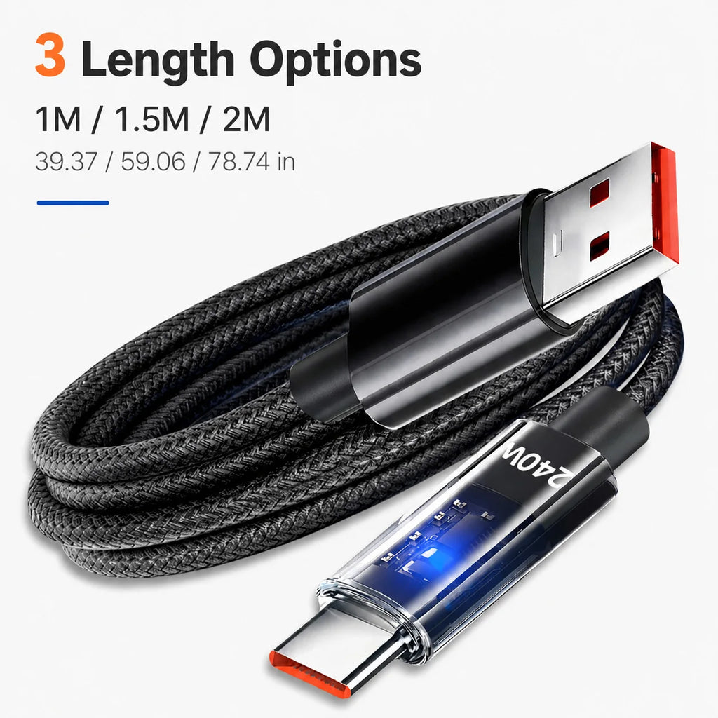 Cable USB-C trenzado de 1 m con pantalla LED