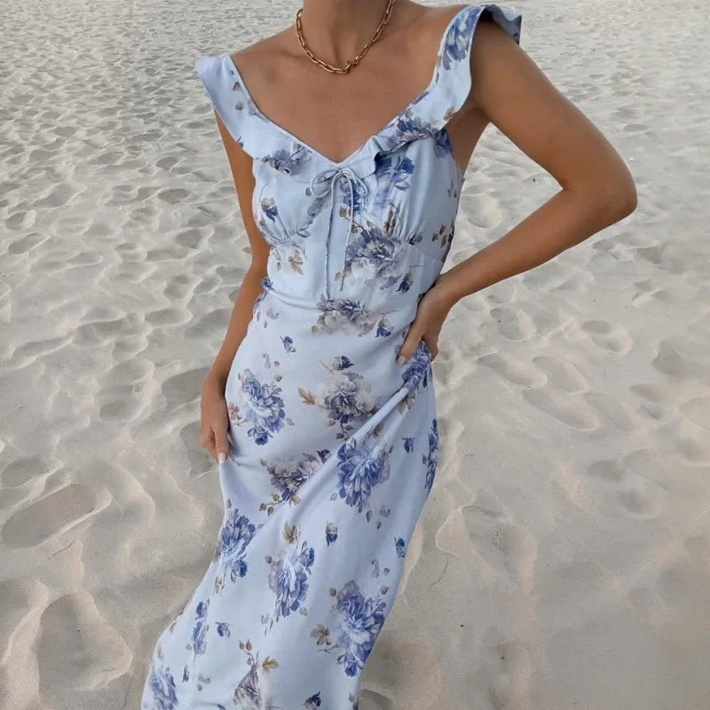 Vestido floral de breteles y espalda descubierta