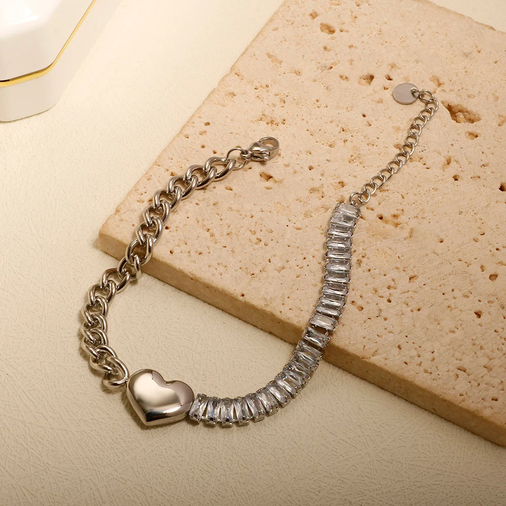 Pulsera de acero con corazón y circonias