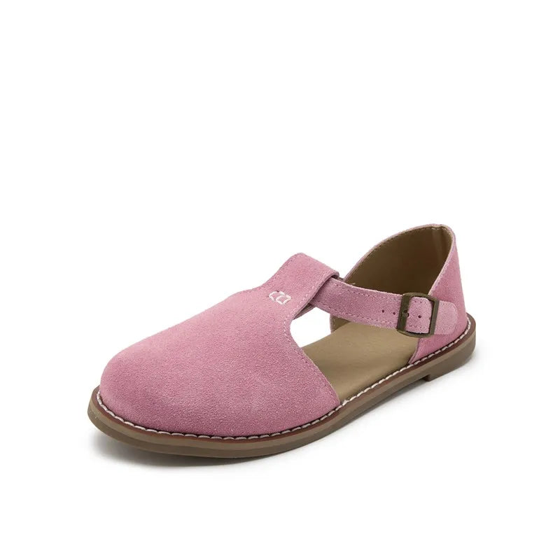Sandalias planas Roma de gamuza con hebilla