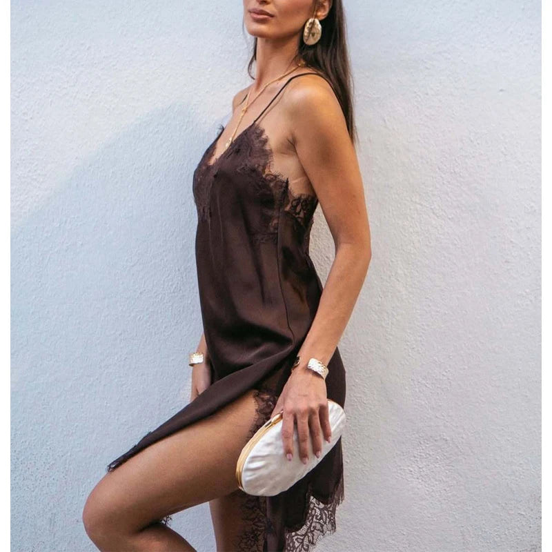 Vestido mini satinado de breteles Vera