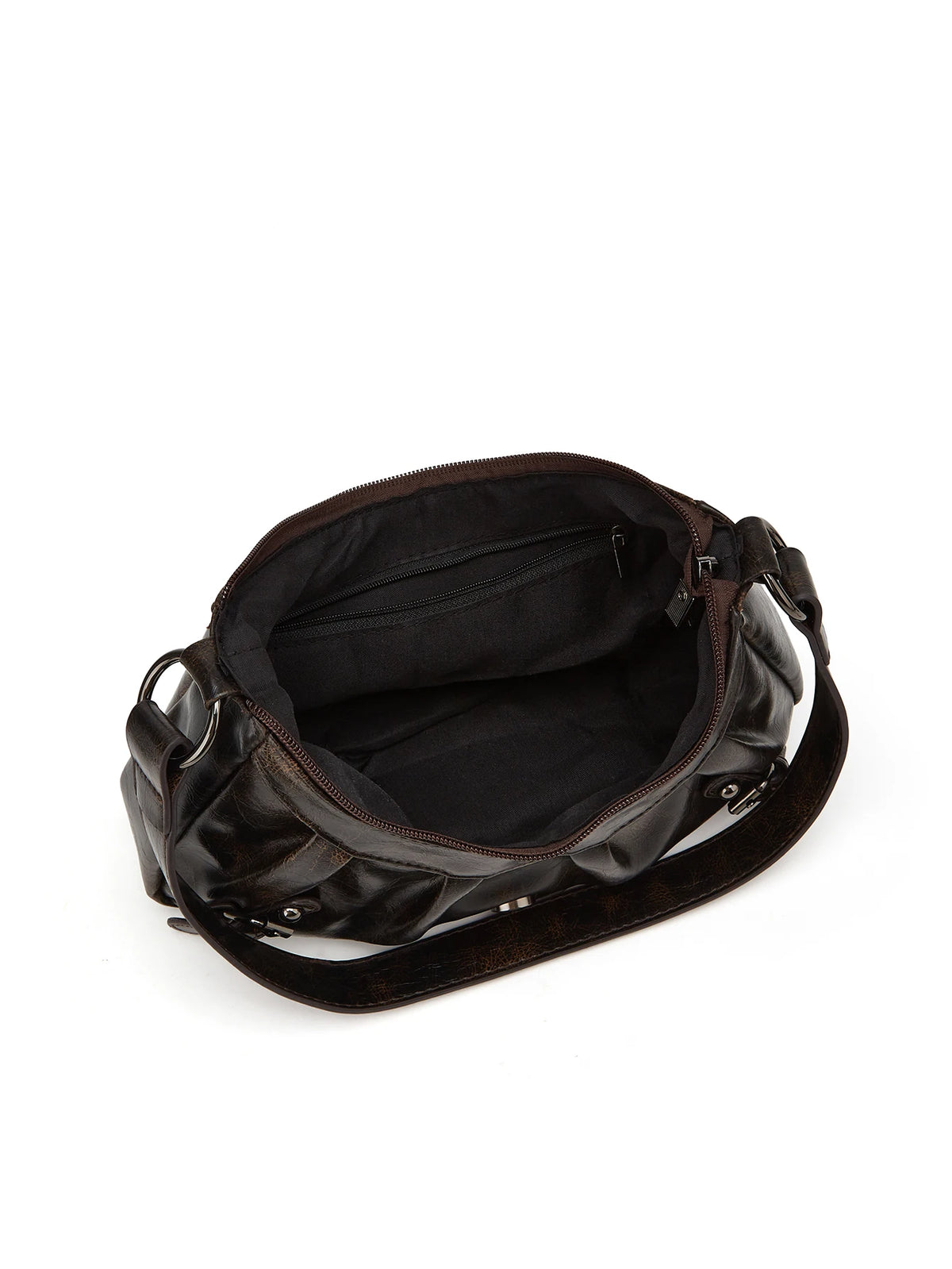 Cartera de hombro Media Luna plisada con tachas