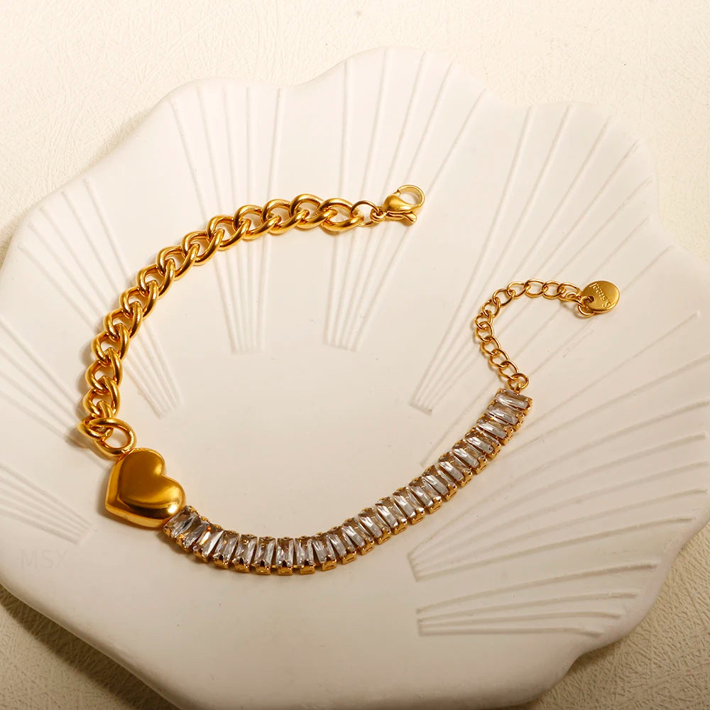 Pulsera de acero con corazón y circonias