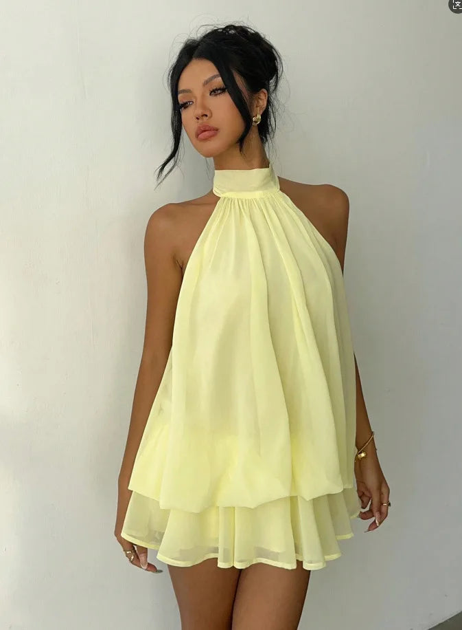 Vestido corto halter Siena con espalda descubierta