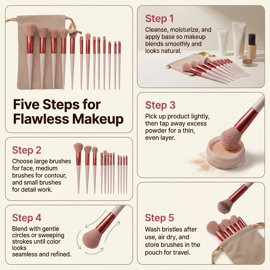 Set de 13 brochas de maquillaje para rostro y ojos