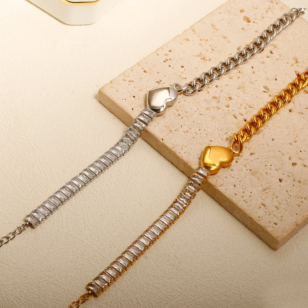 Pulsera de acero con corazón y circonias