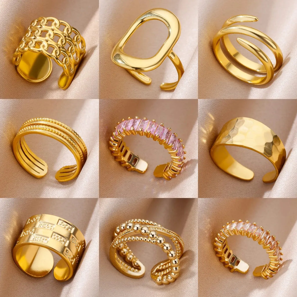 Anillo de acero 316L dorado Clásico