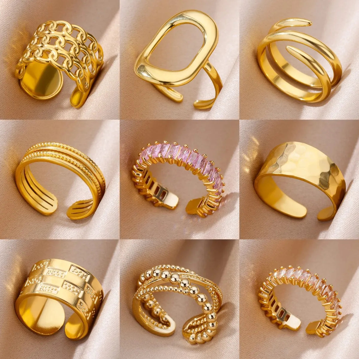 Anillo de acero 316L dorado Clásico