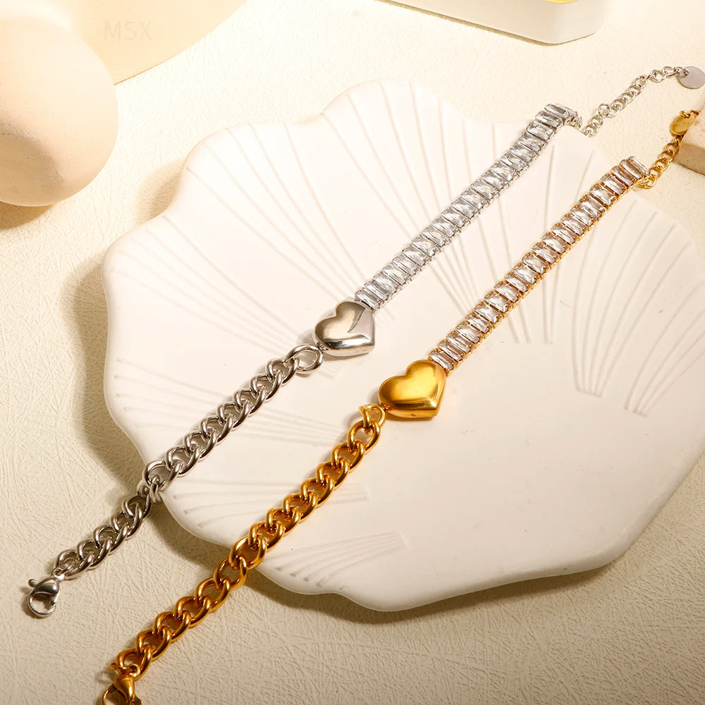 Pulsera de acero con corazón y circonias