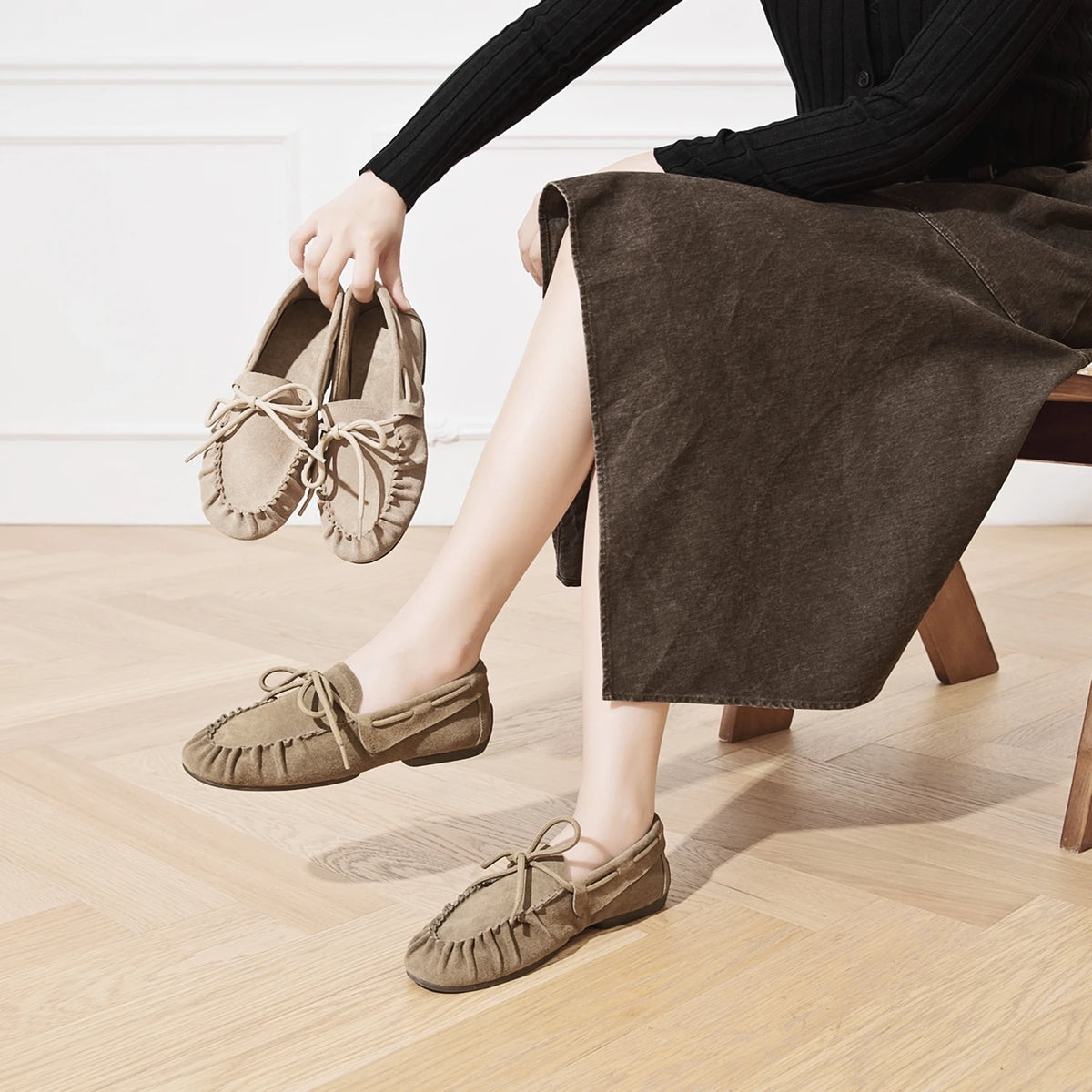 Mocasines Siena de gamuza con pliegues