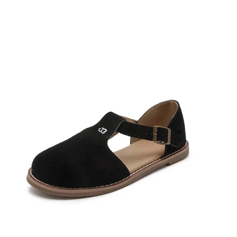 Sandalias planas Roma de gamuza con hebilla