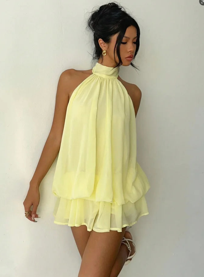 Vestido corto halter Siena con espalda descubierta