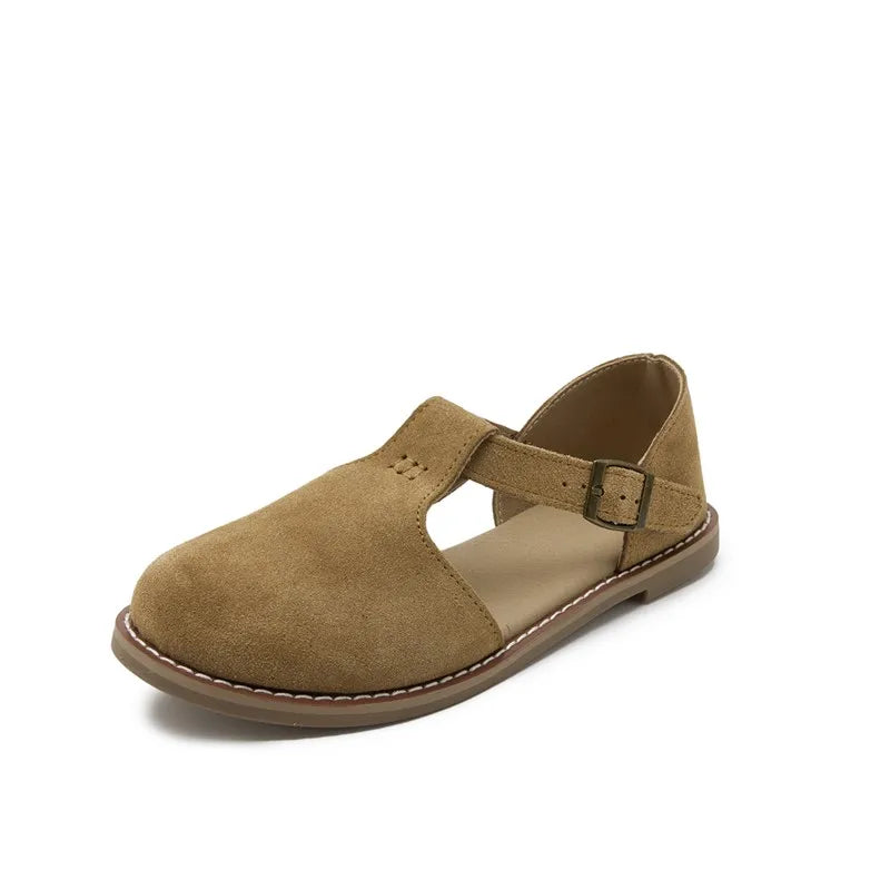 Sandalias planas Roma de gamuza con hebilla