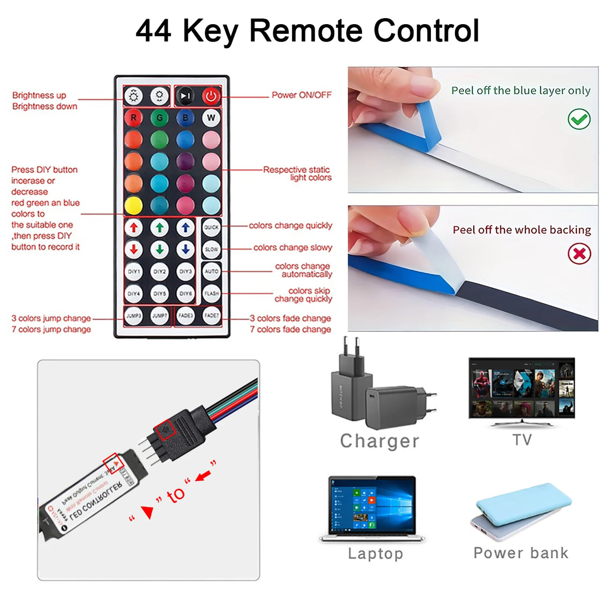 Tira LED RGB USB con control remoto