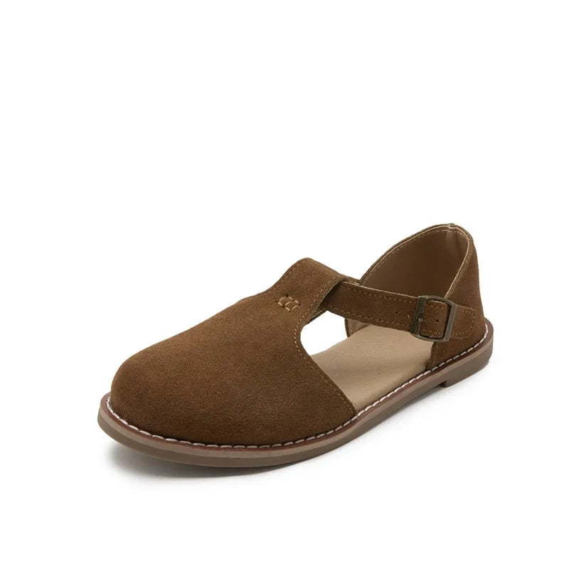 Sandalias planas Roma de gamuza con hebilla