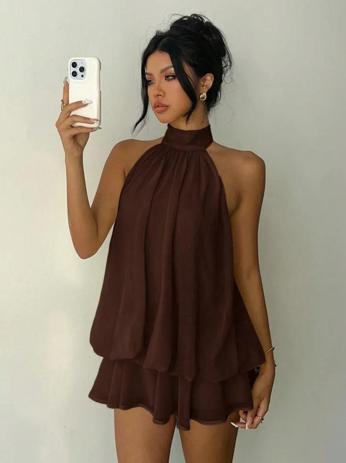Vestido corto halter Siena con espalda descubierta
