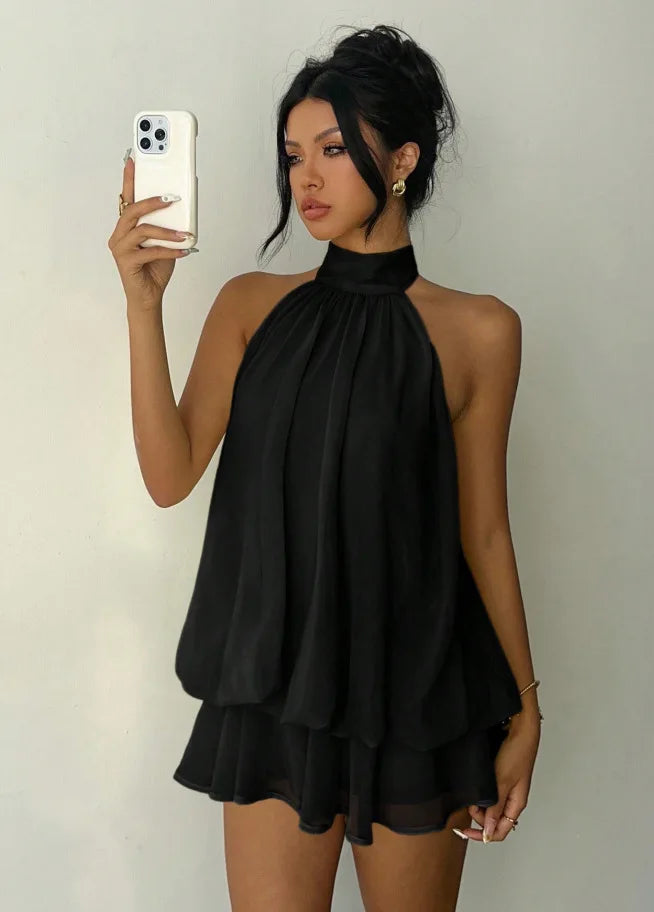 Vestido corto halter Siena con espalda descubierta