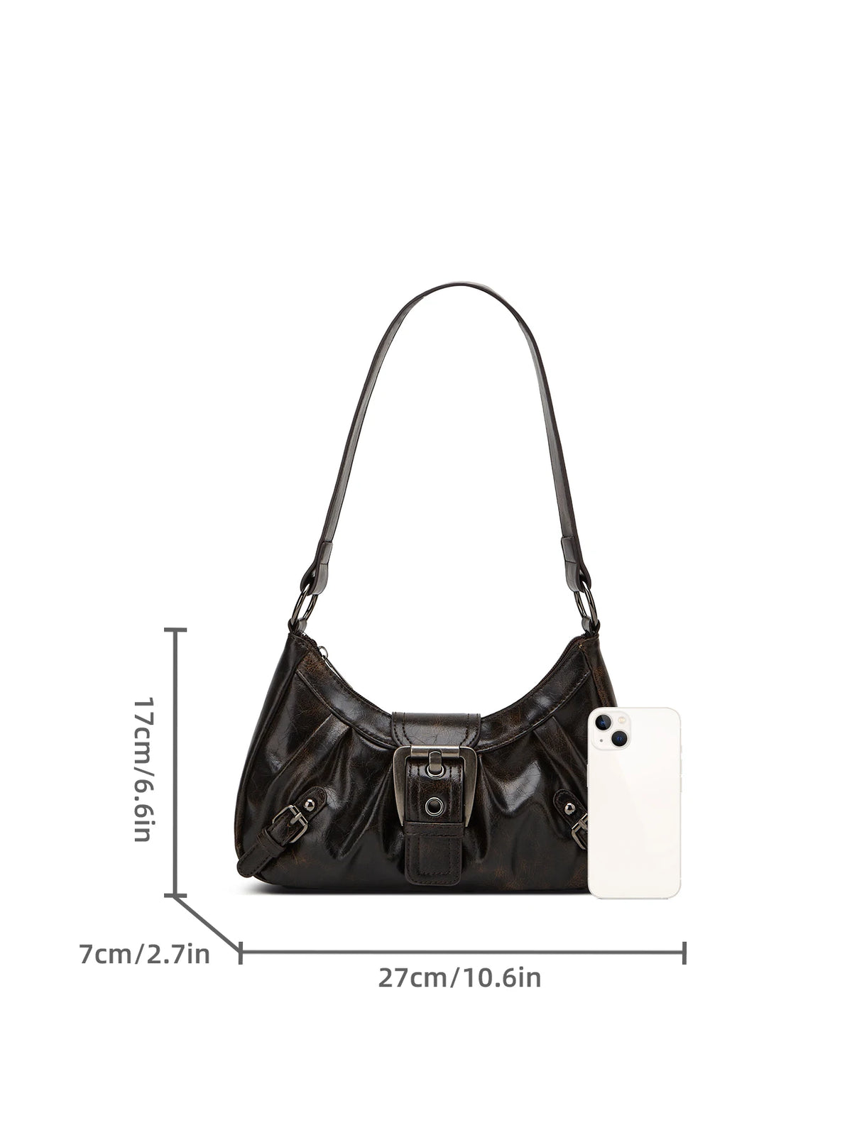 Cartera de hombro Media Luna plisada con tachas