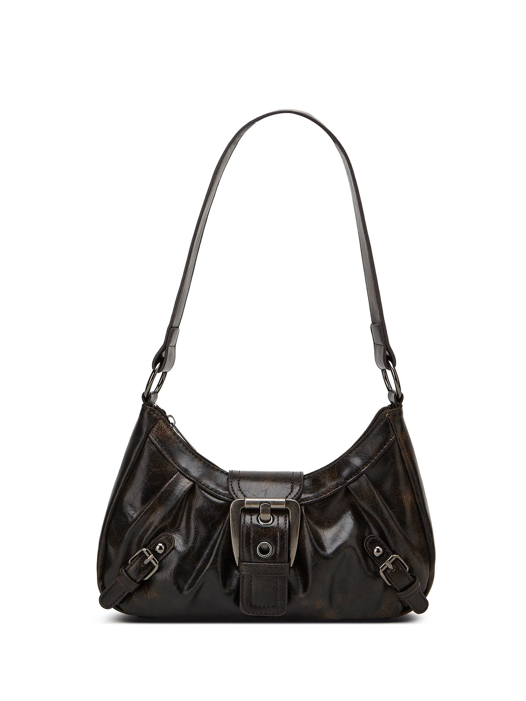 Cartera de hombro Media Luna plisada con tachas