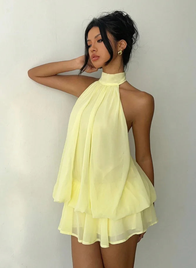 Vestido corto halter Siena con espalda descubierta