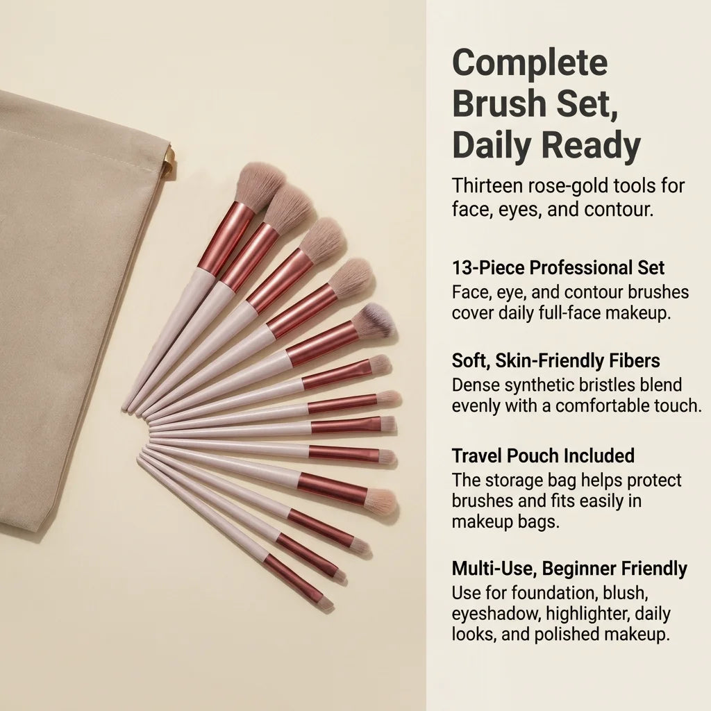 Set de 13 brochas de maquillaje para rostro y ojos
