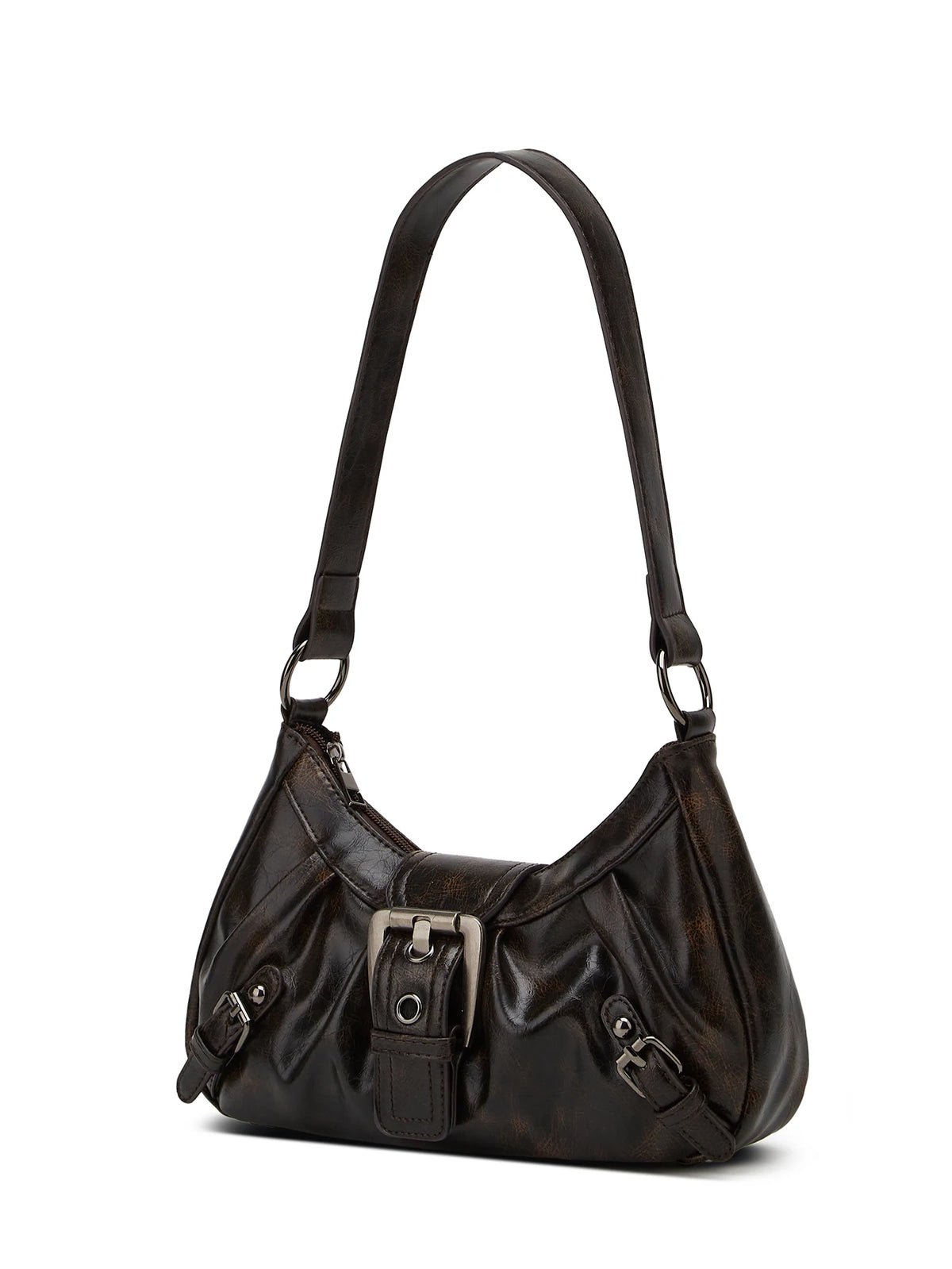 Cartera de hombro Media Luna plisada con tachas