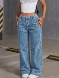 Jean Wide Leg Tiro Alto Bolsillos Corazón Vintage