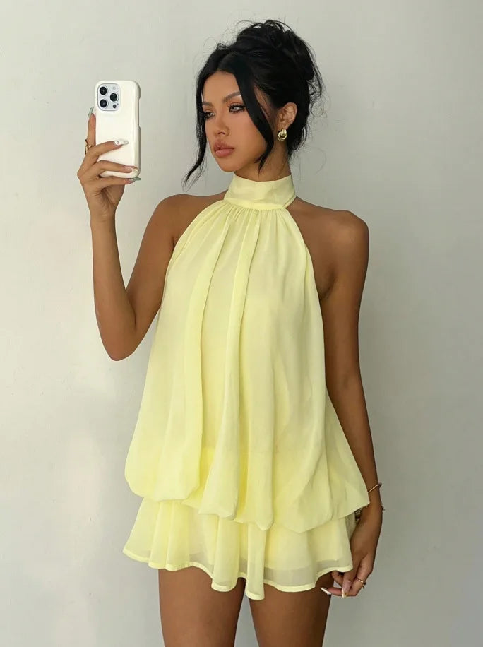 Vestido corto halter Siena con espalda descubierta