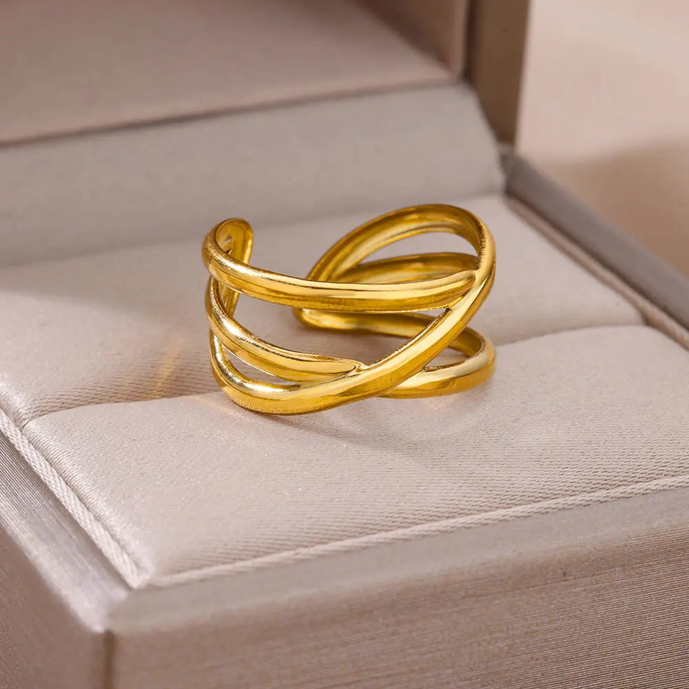 Anillo de acero 316L dorado Clásico