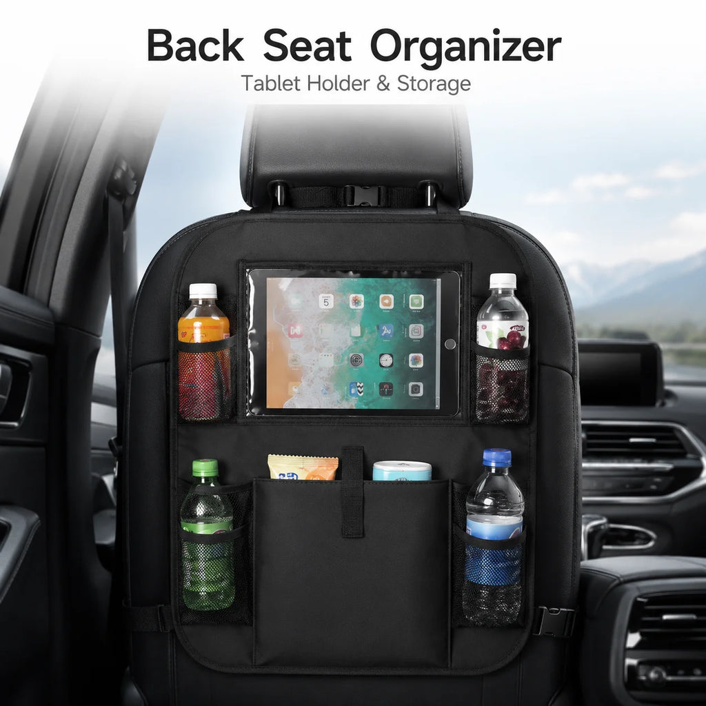 Organizador de respaldo para auto con porta tablet