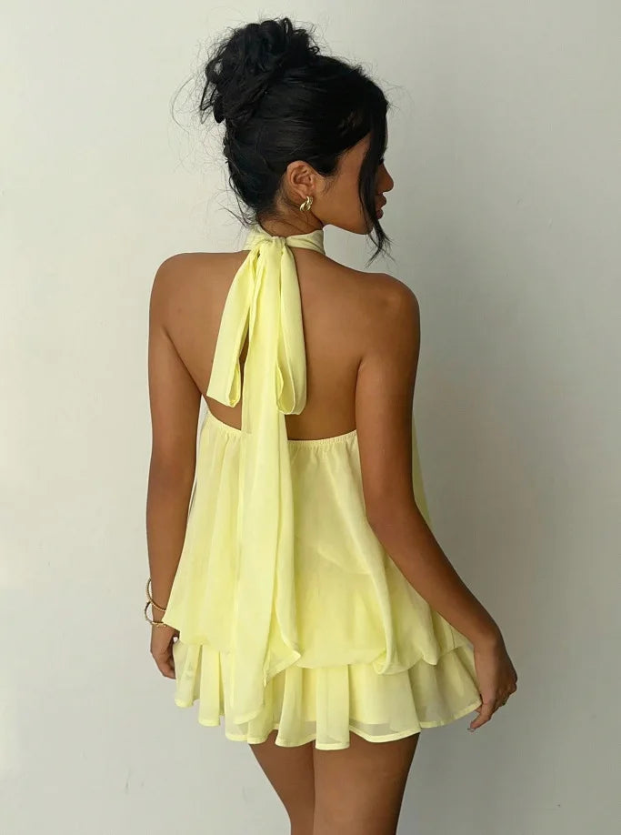Vestido corto halter Siena con espalda descubierta