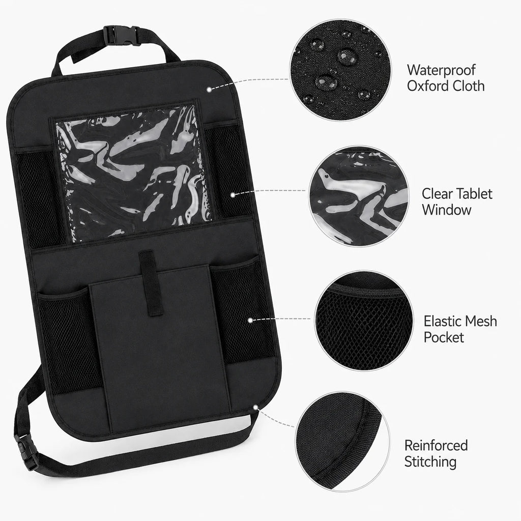 Organizador de respaldo para auto con porta tablet
