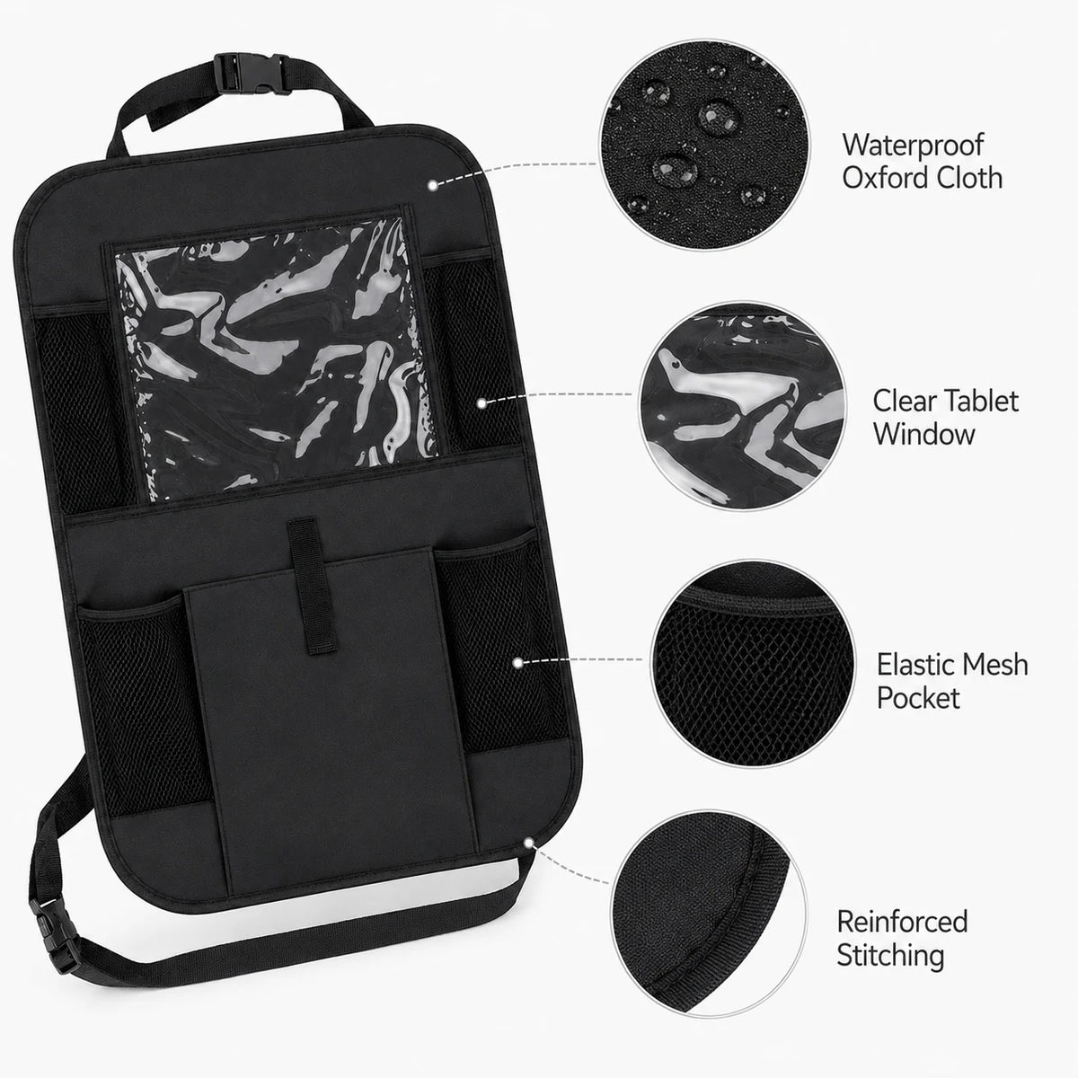 Organizador de respaldo para auto con porta tablet
