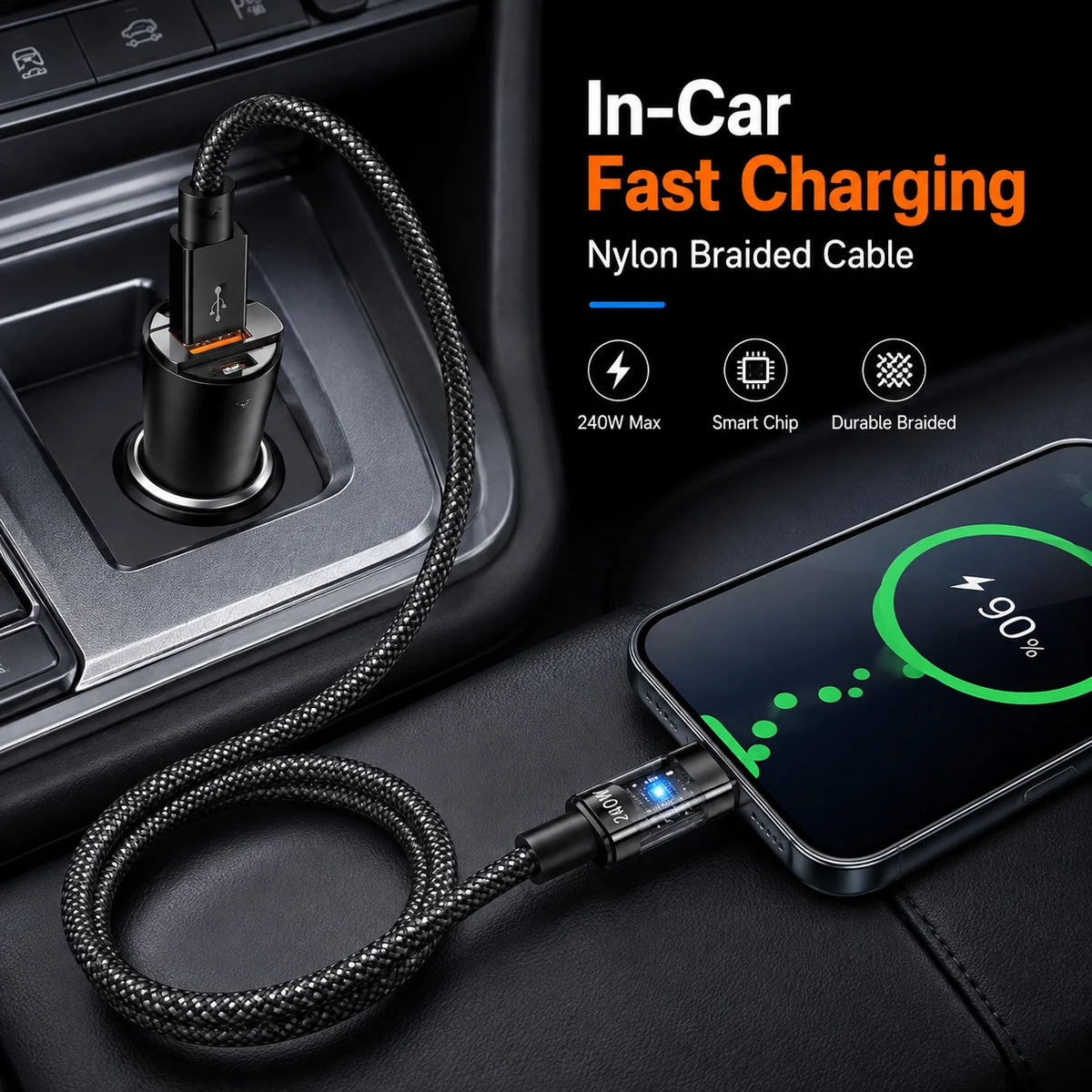Cable USB-C trenzado de 1 m con pantalla LED