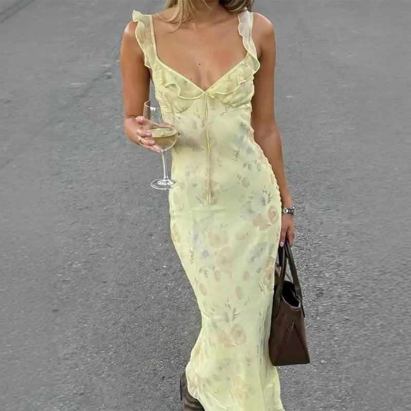 Vestido floral de breteles y espalda descubierta