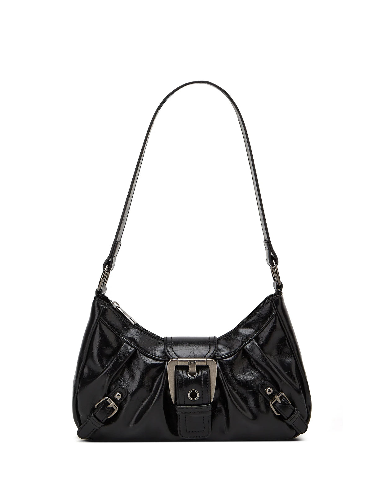 Cartera de hombro Media Luna plisada con tachas