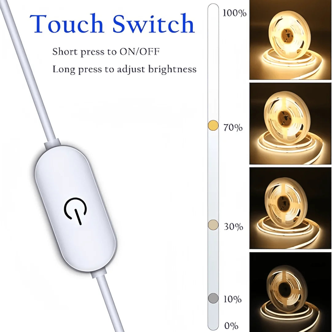 Tira LED COB Flexible con Dimmer Táctil USB 5V